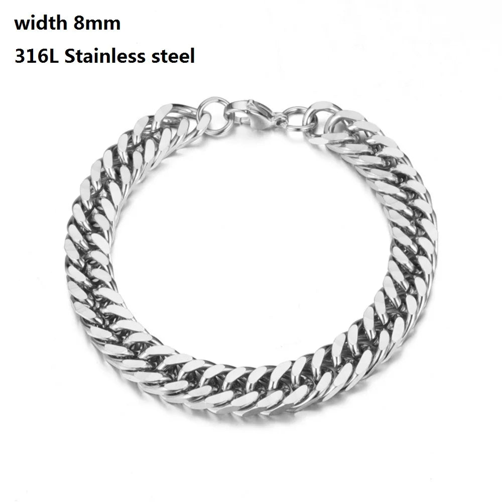 316L Stainless Steel Cuban Chain Bracelet for Men Women