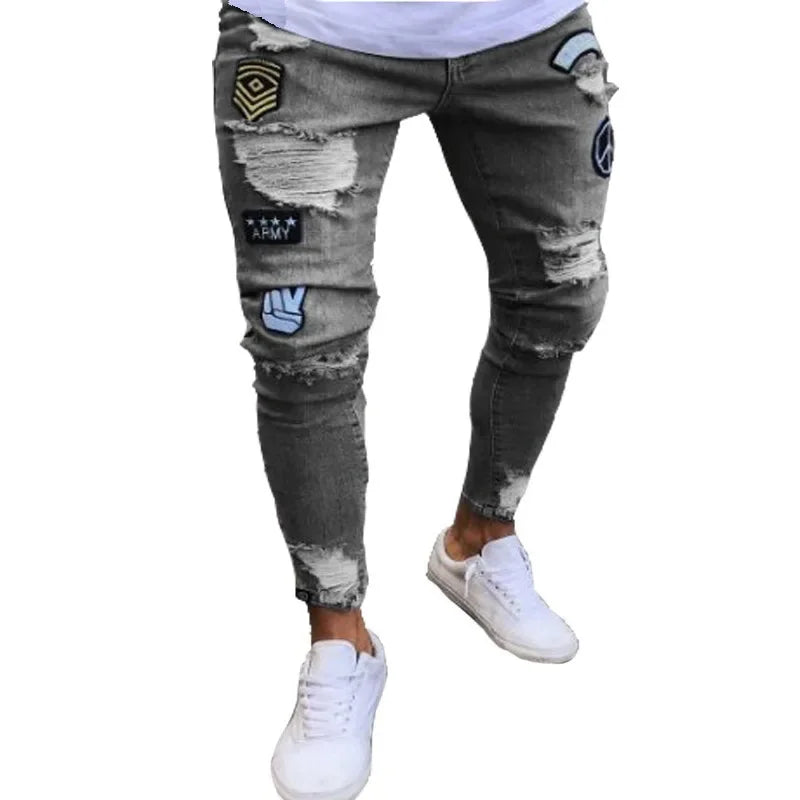 Skinny Ripped Jeans Men Cotton