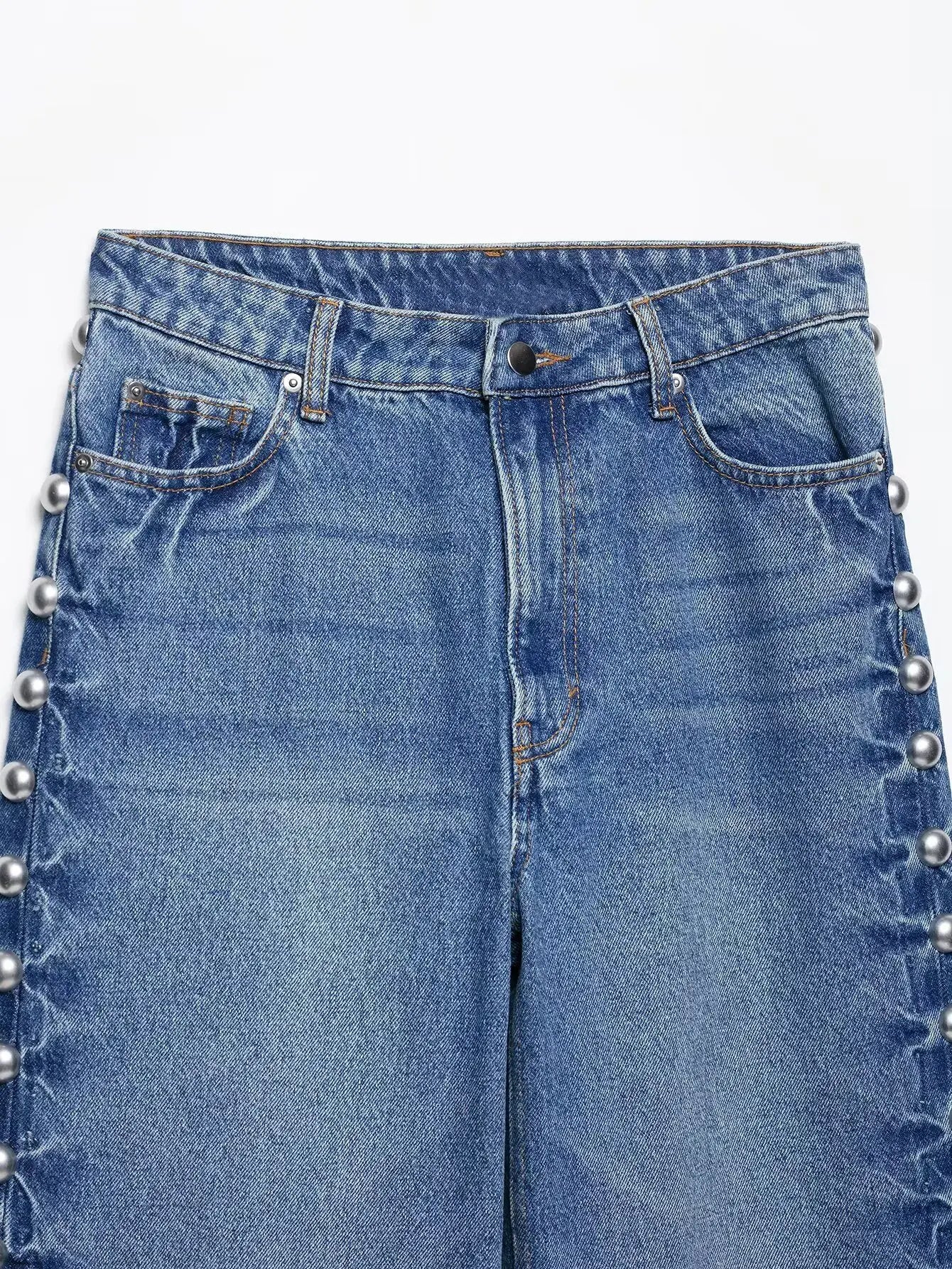 Women Fashion Side Rivet jeans