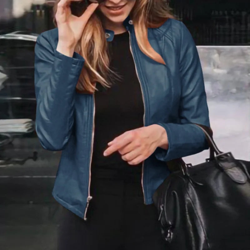 Slim Fit Faux Leather Jacket Women