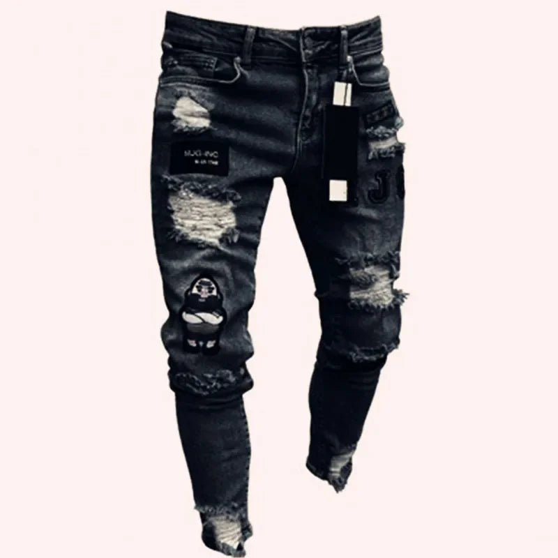 Skinny Ripped Jeans Men Cotton