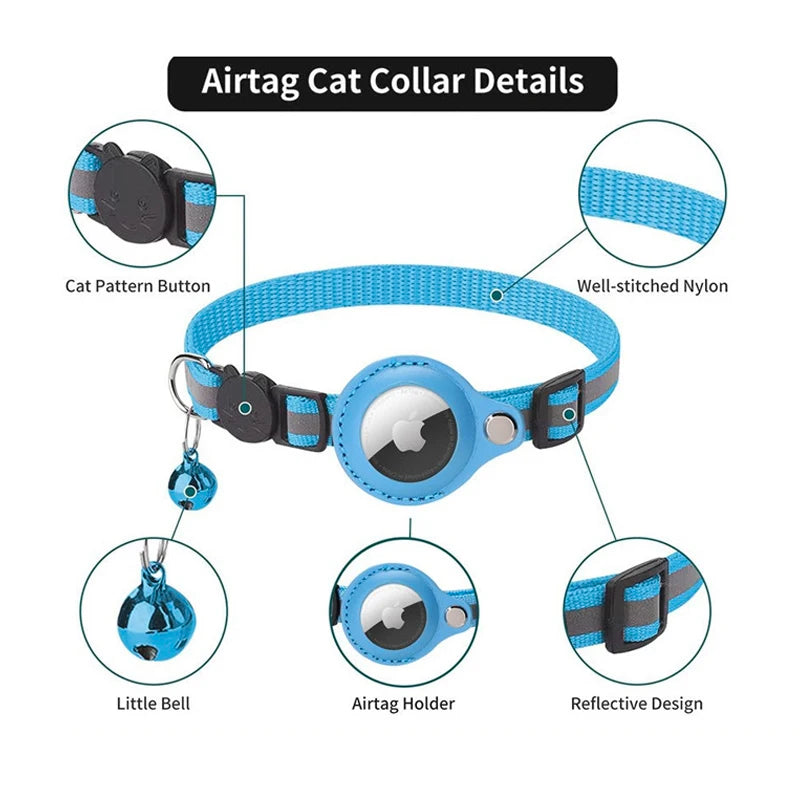 Airtag Reflective Pet GPS Collar with Bell Real-Time Tracker for Dogs Cats Puppy Necklace