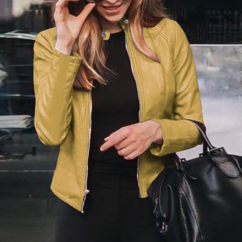 Slim Fit Faux Leather Jacket Women