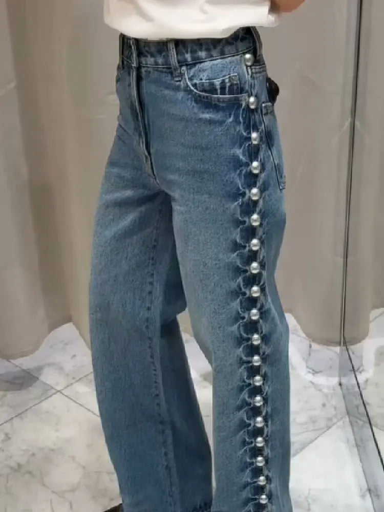 Women Fashion Side Rivet jeans