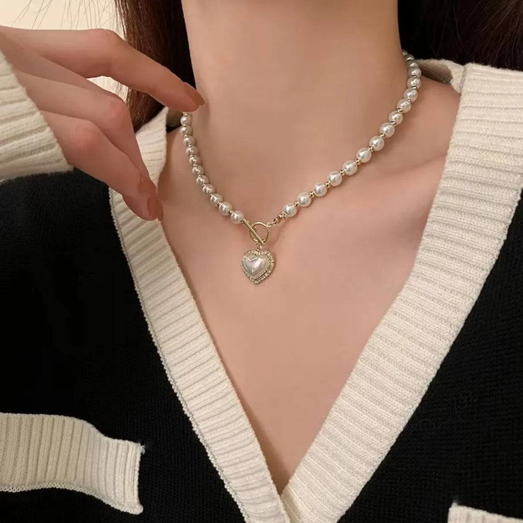 Elegant Pearl Necklace For Women Heart