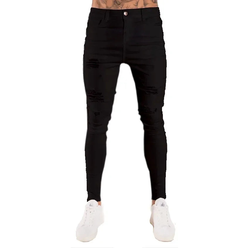 Skinny Ripped Jeans Men Cotton