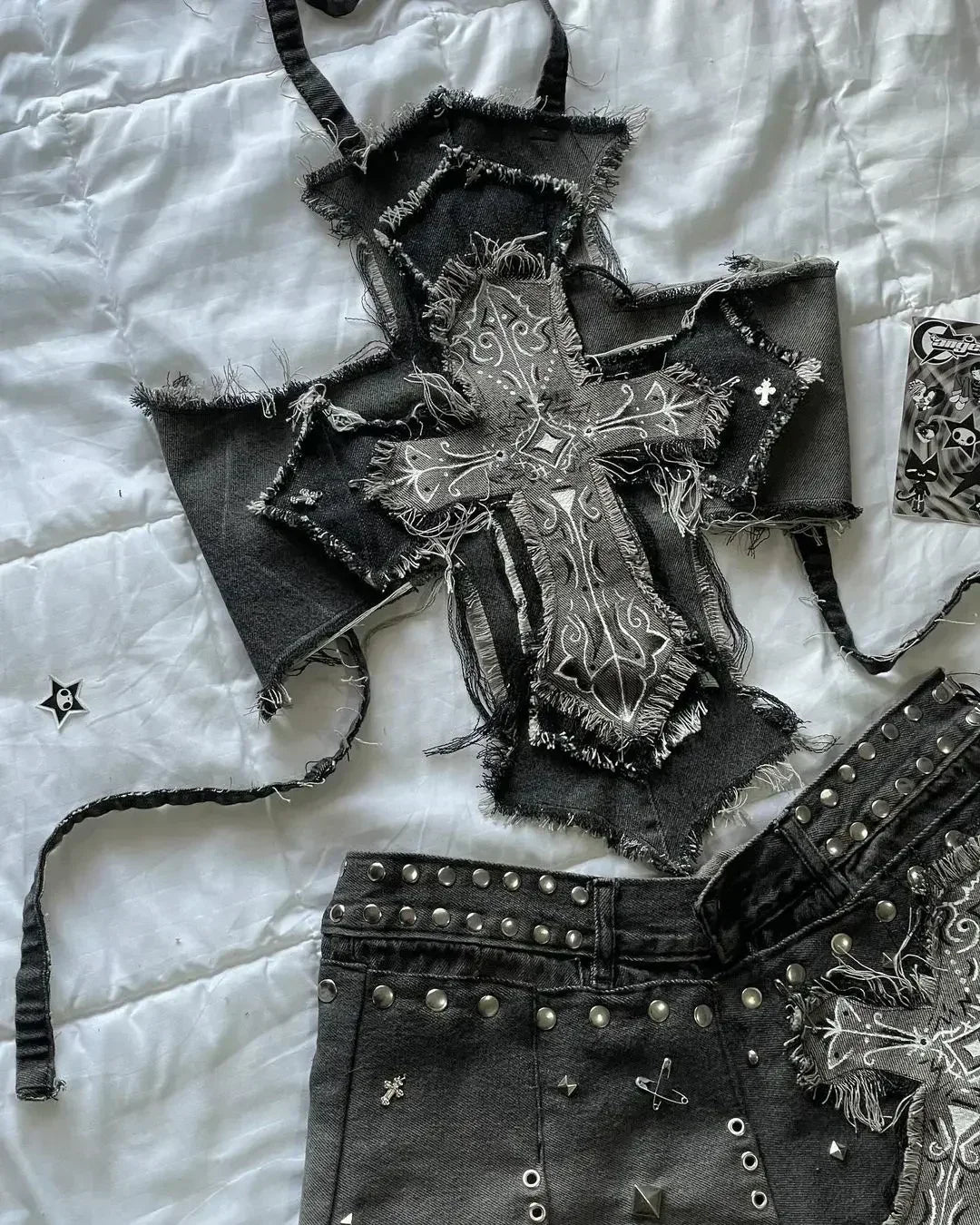 Leather Spliced Denim Black