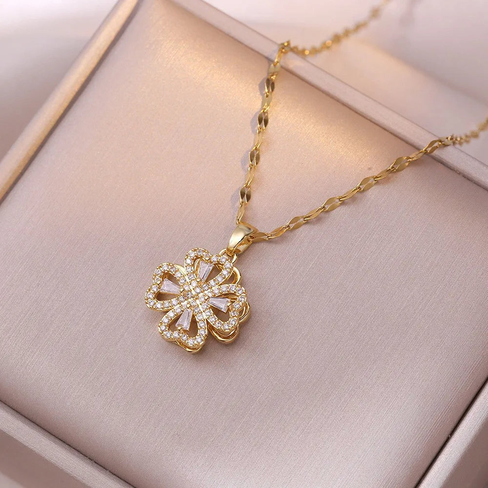 360° Rotating Creative Four-leaf Clover Pendant Necklace for Women