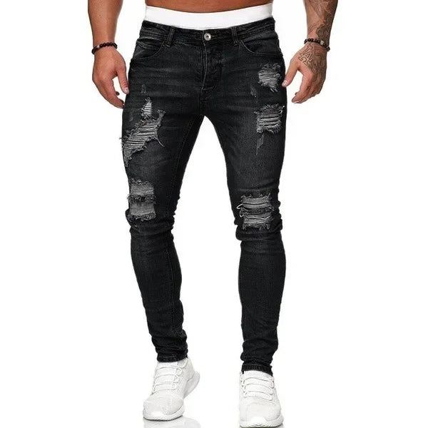 Skinny Ripped Jeans Men Cotton