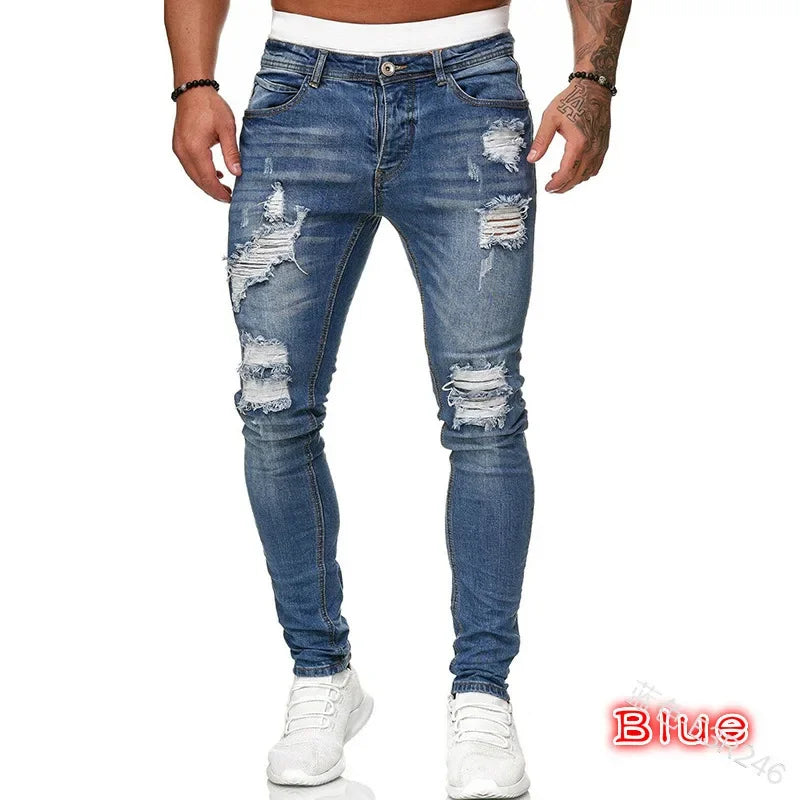 Skinny Ripped Jeans Men Cotton