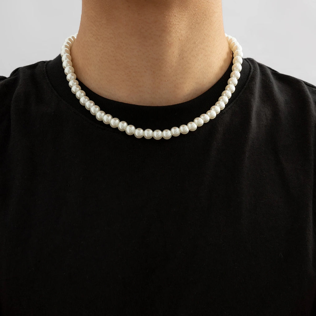 Pearl Beaded Short Choker Necklace for Men