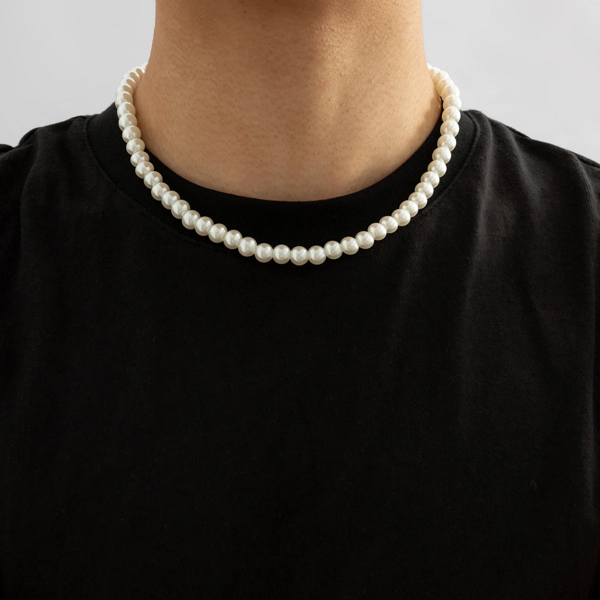 Pearl Beaded Short Choker Necklace for Men