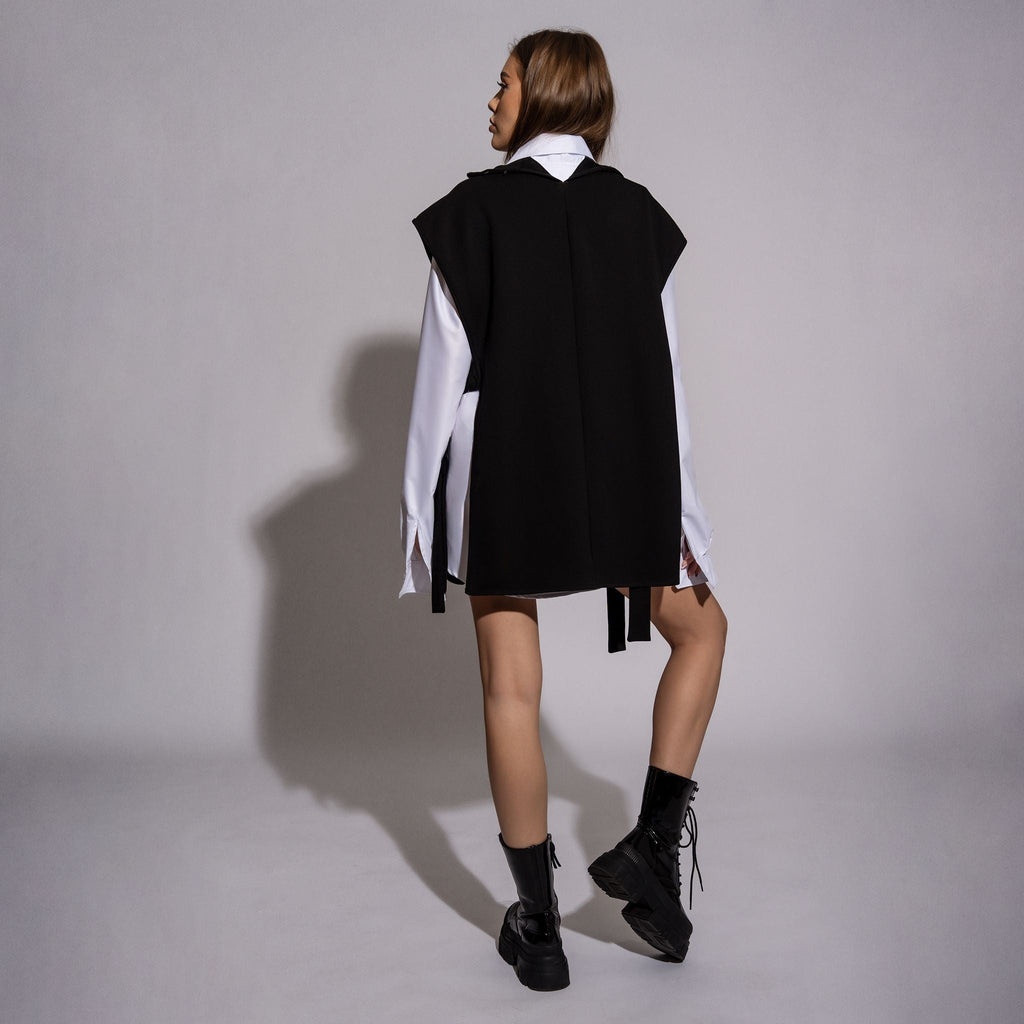 Compleu camasa boyfriend cu vesta alb negru British