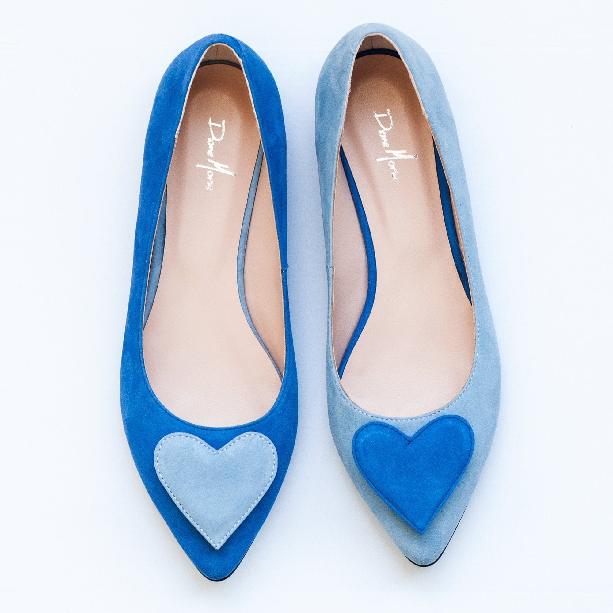 Balerini asimetrici din piele intoarsa bleu cu albastru Freya