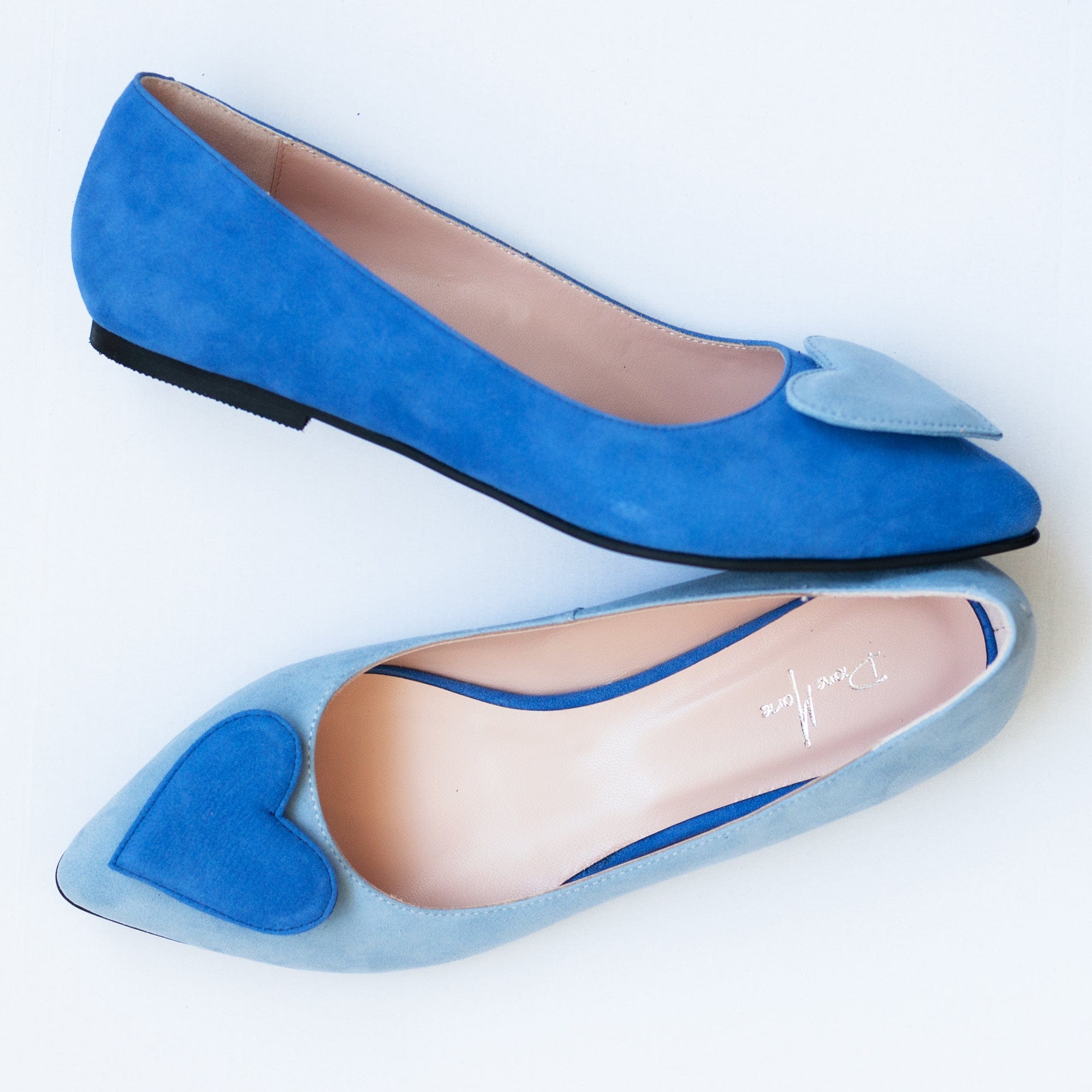 Balerini asimetrici din piele intoarsa bleu cu albastru Freya