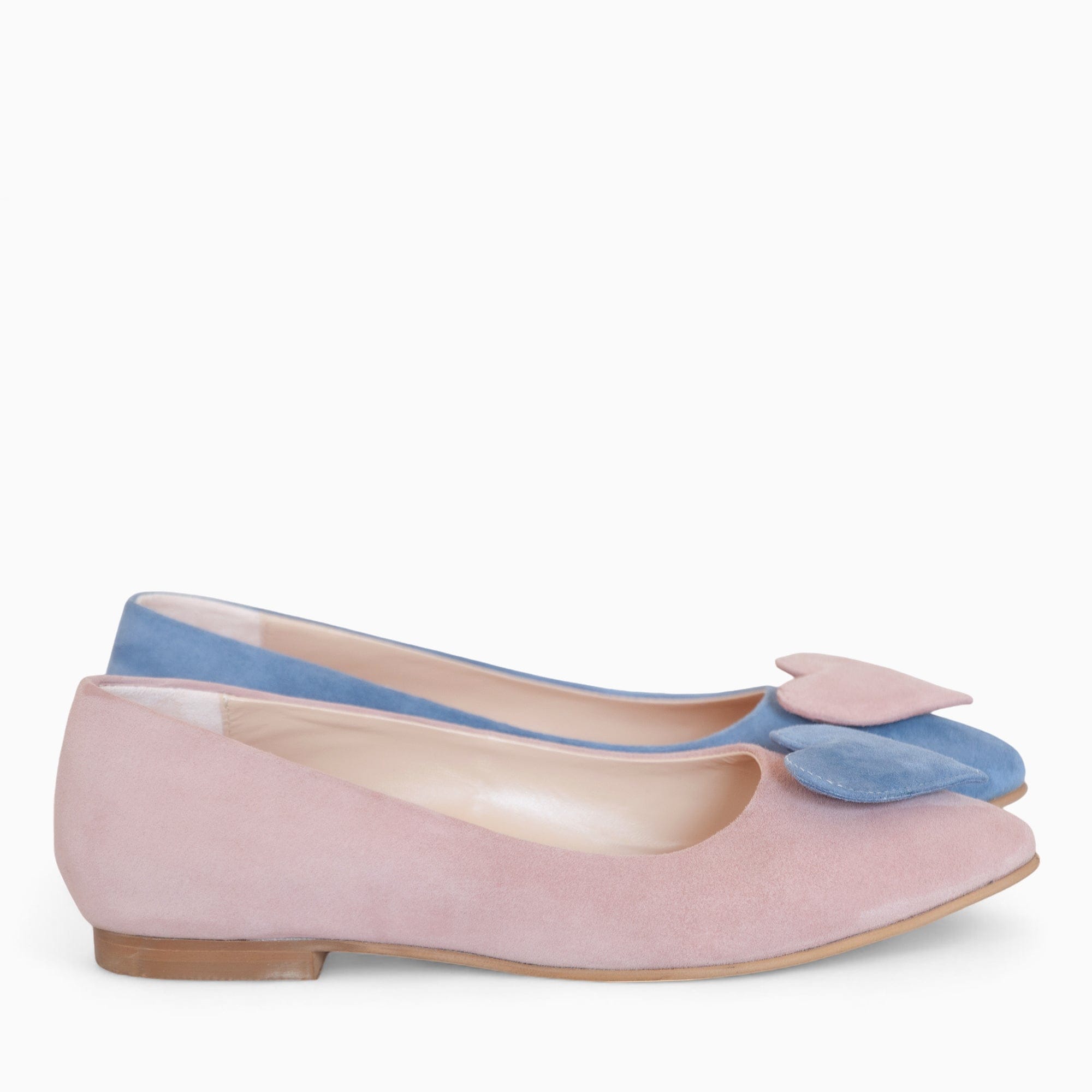 Balerini asimetrici din piele intoarsa bleu cu roz Solange