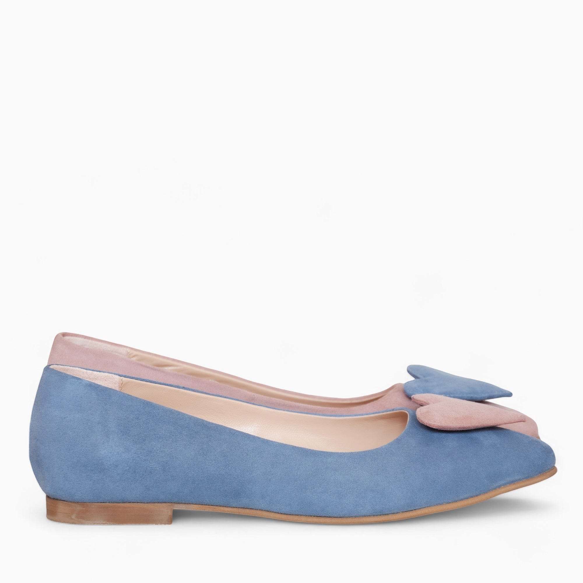 Balerini asimetrici din piele intoarsa bleu cu roz Solange