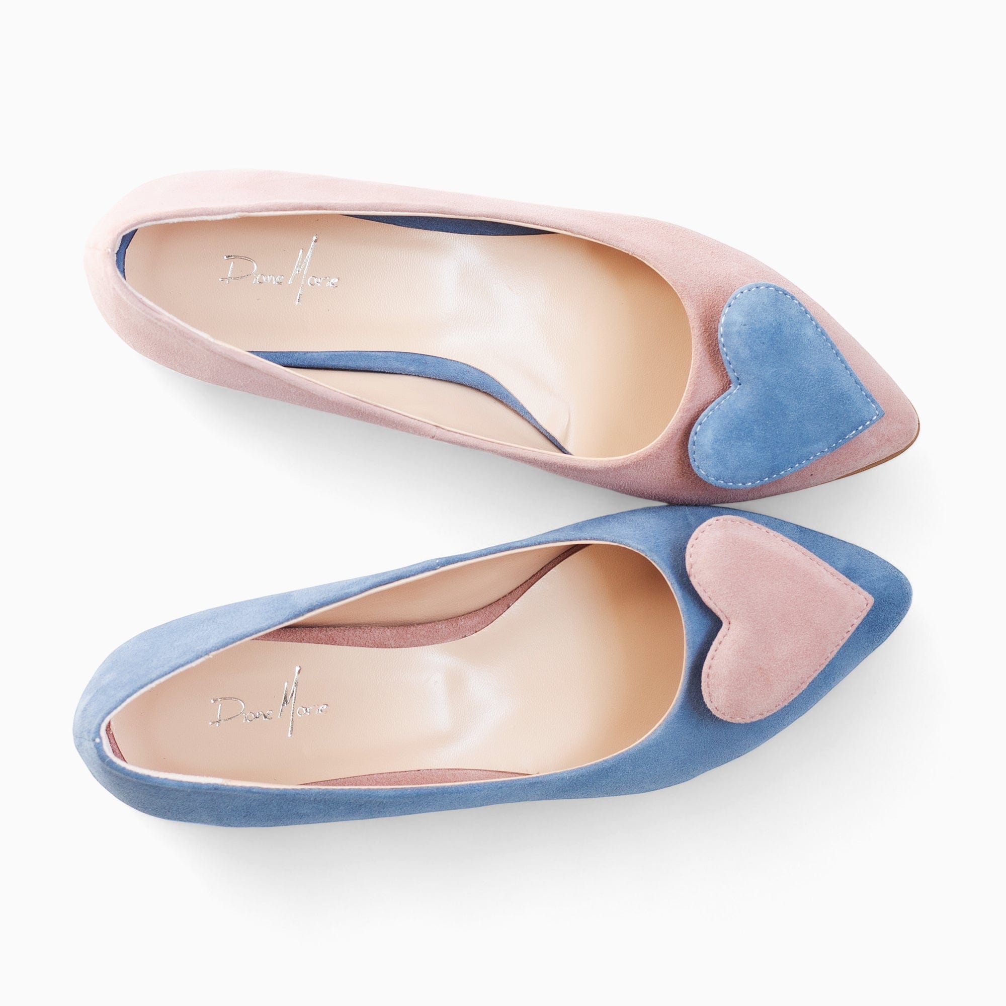 Balerini asimetrici din piele intoarsa bleu cu roz Solange