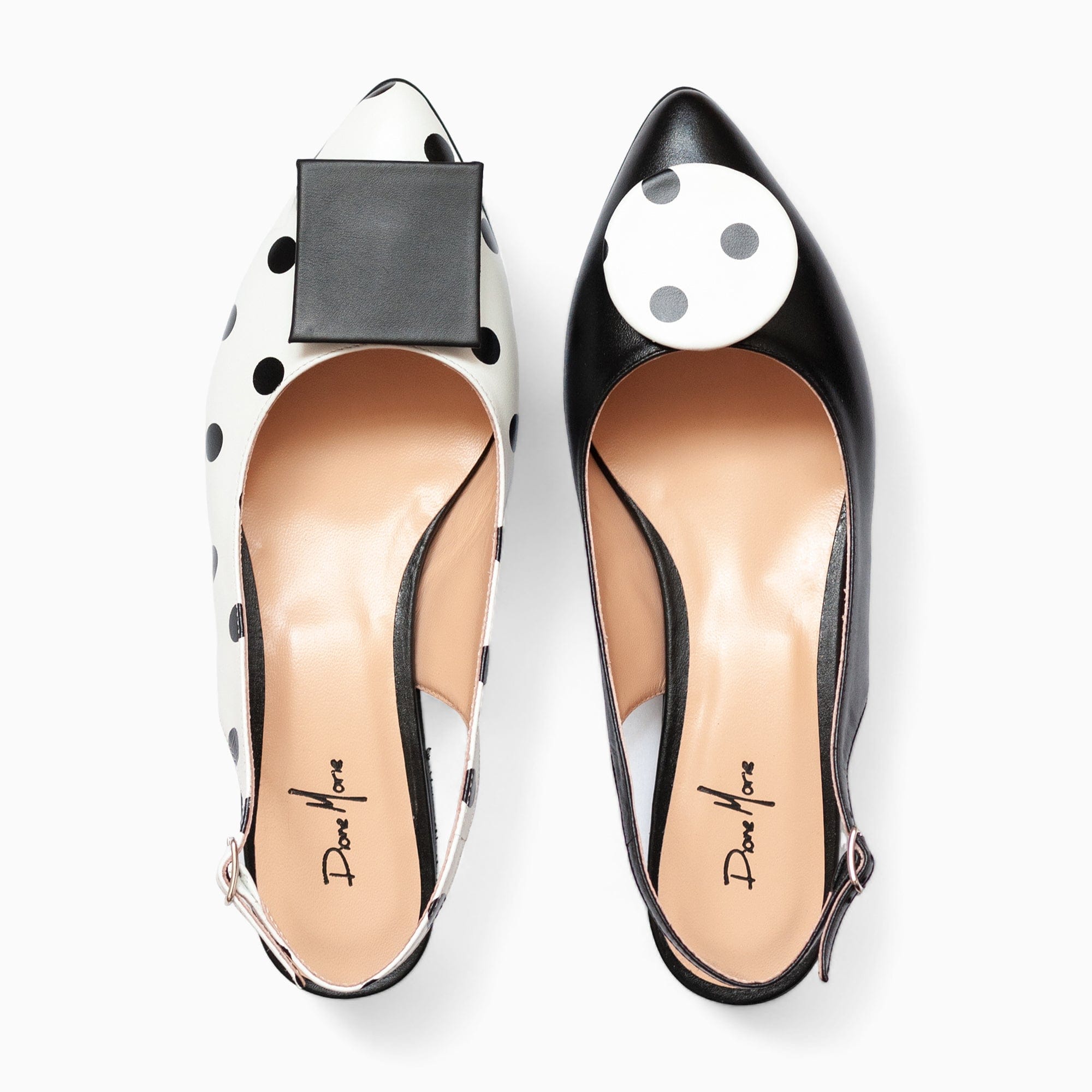 Balerini asimetrici din piele naturala alb cu negru Joy