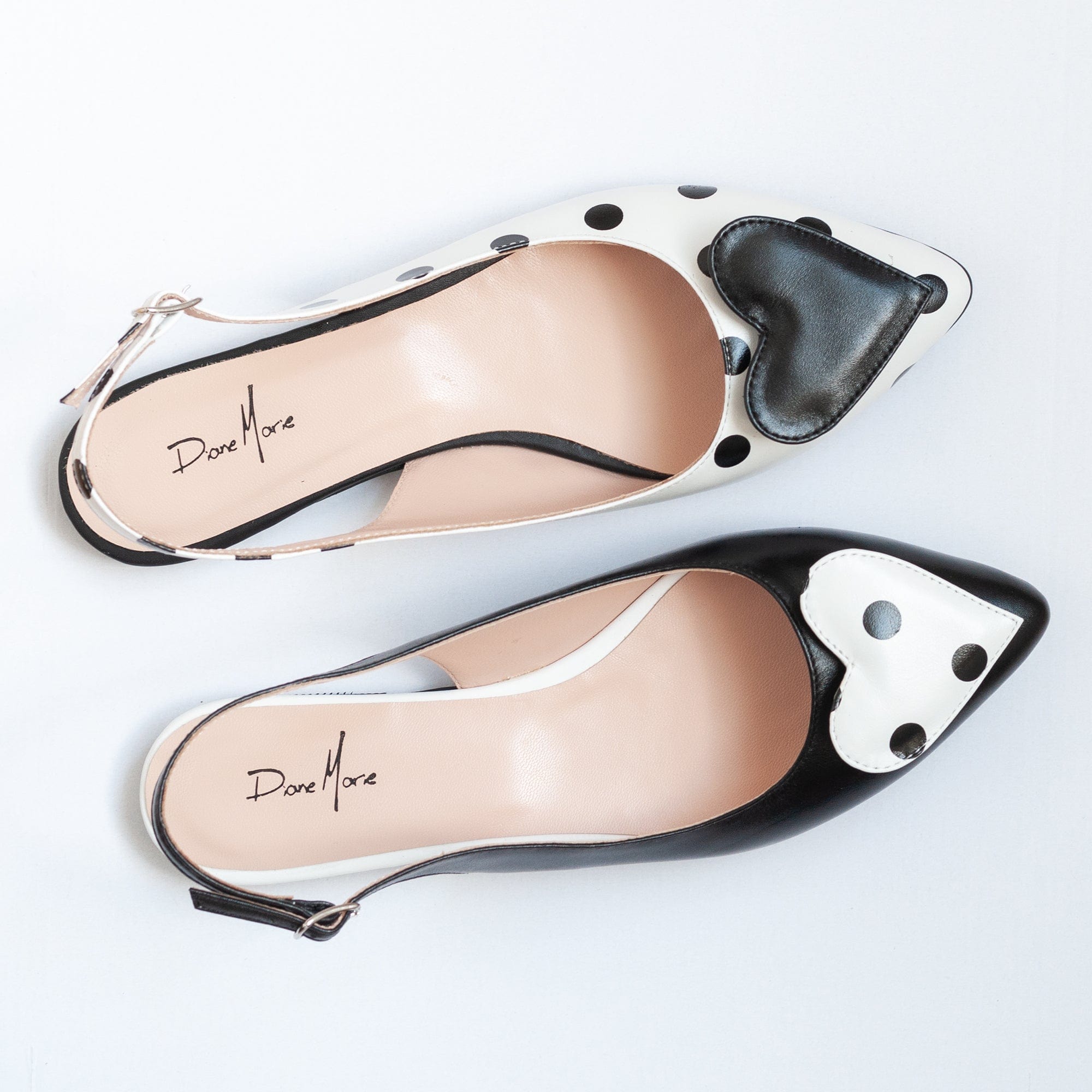 Balerini asimetrici din piele naturala alb cu negru Mika