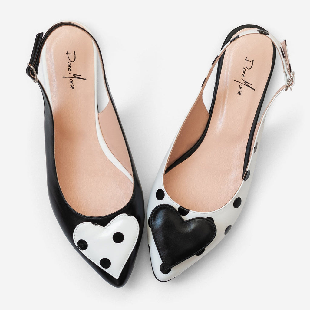 Balerini asimetrici din piele naturala alb cu negru Mika