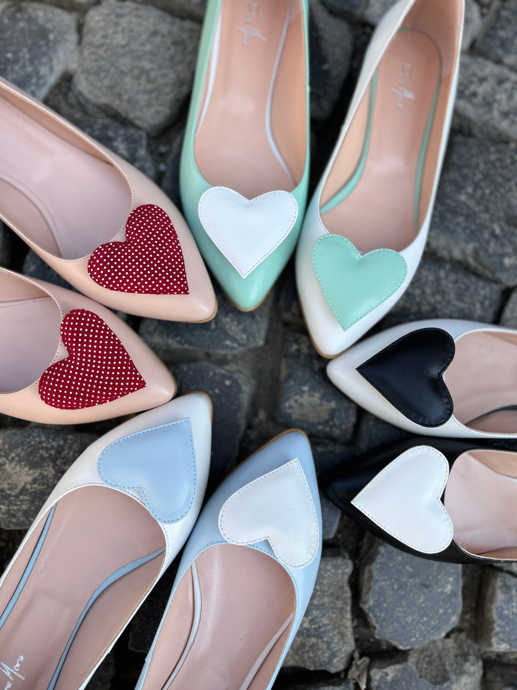 Balerini asimetrici din piele naturala bleu cu alb Megan