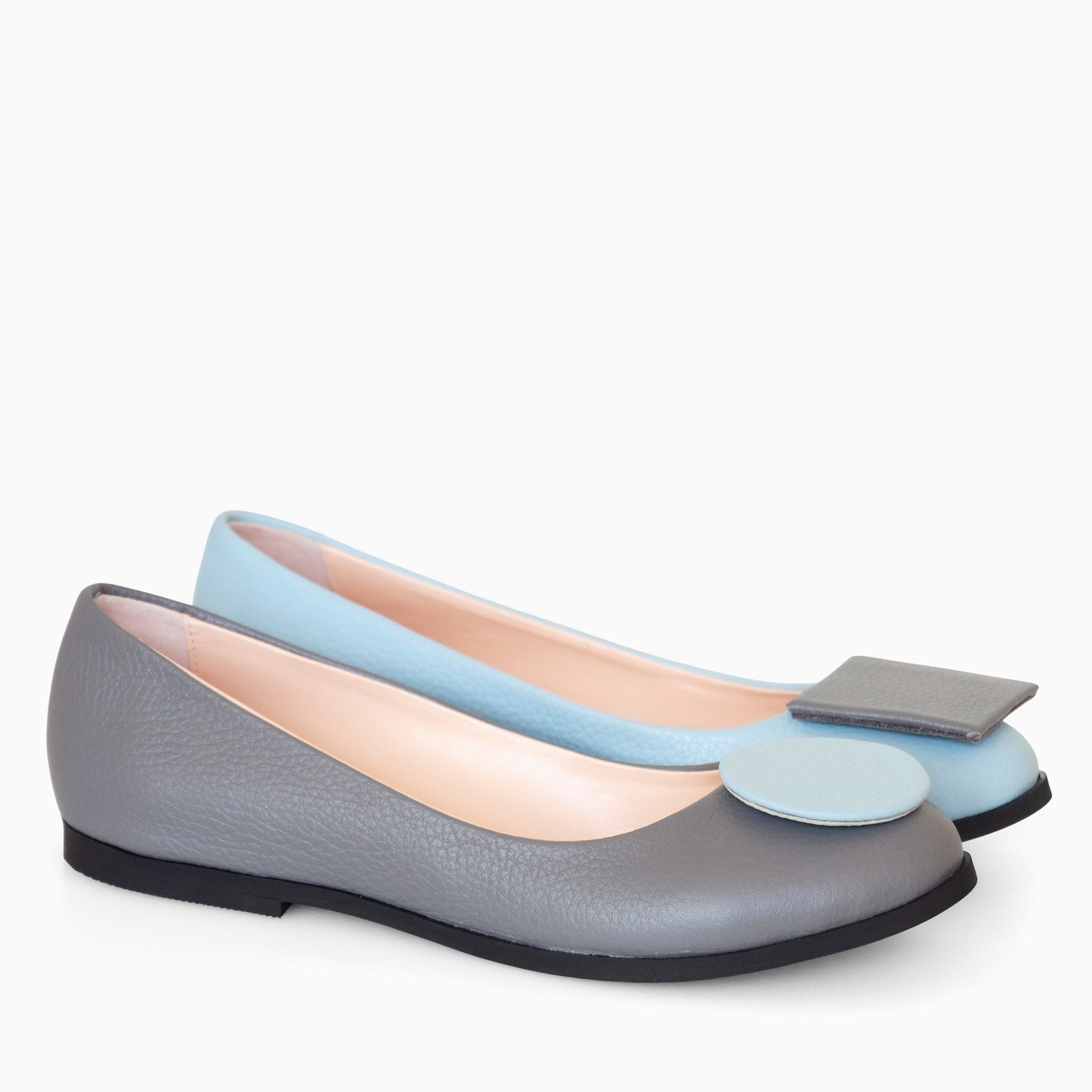 Balerini asimetrici din piele naturala gri cu bleu Emmy