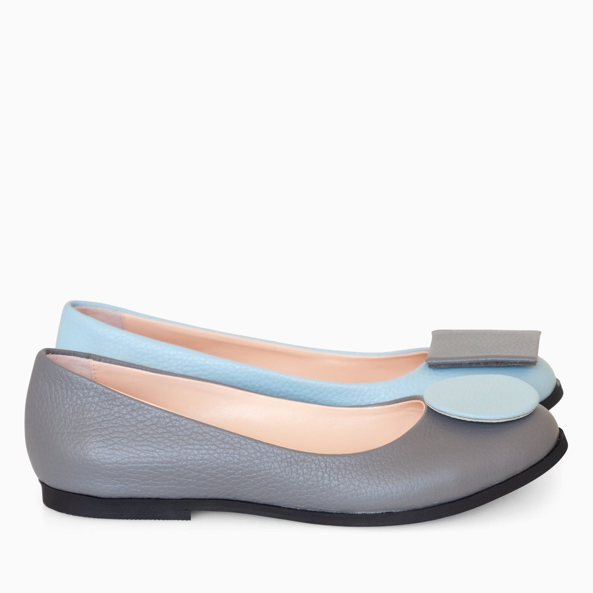 Balerini asimetrici din piele naturala gri cu bleu Emmy