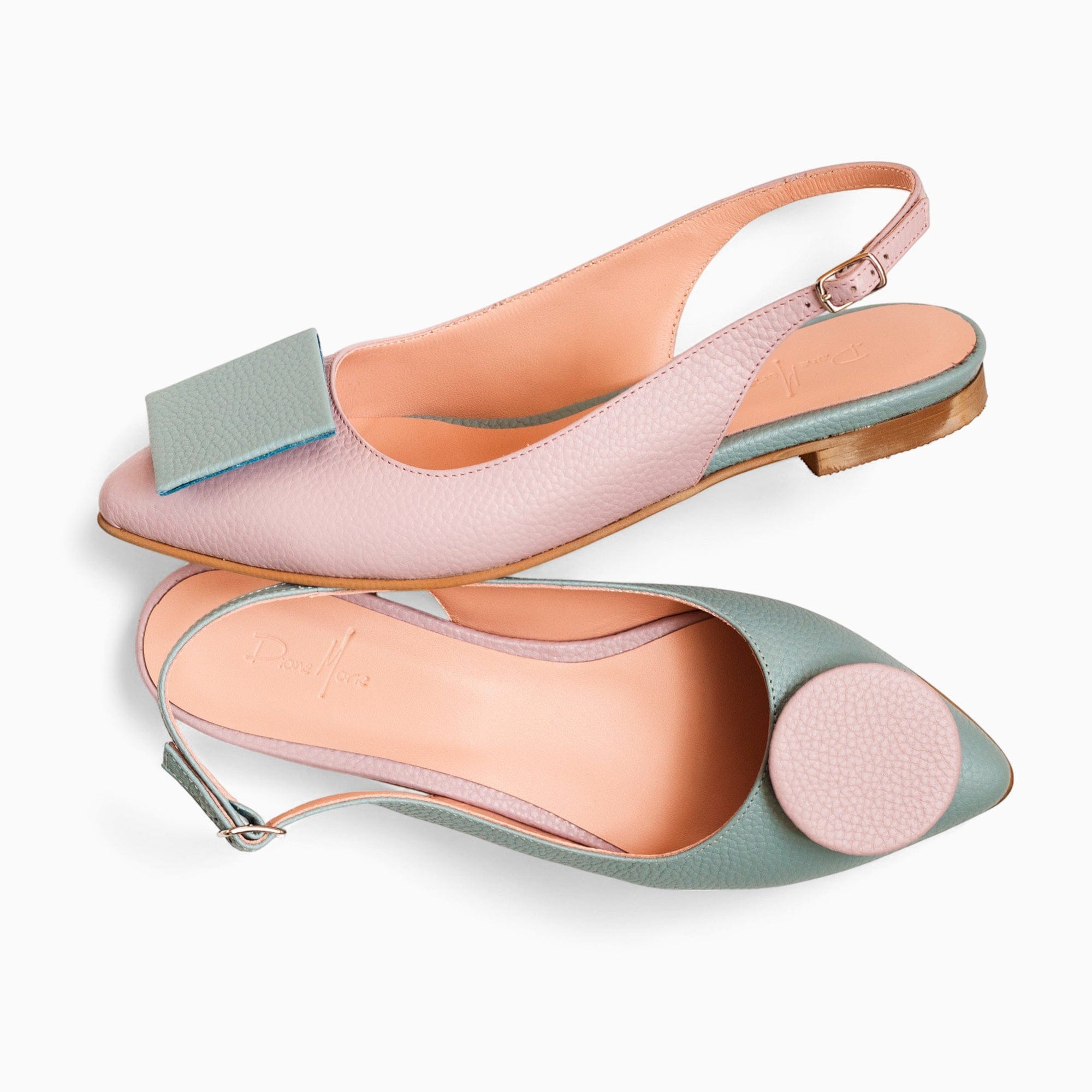 Balerini asimetrici din piele naturala lila cu bleu Kaeli