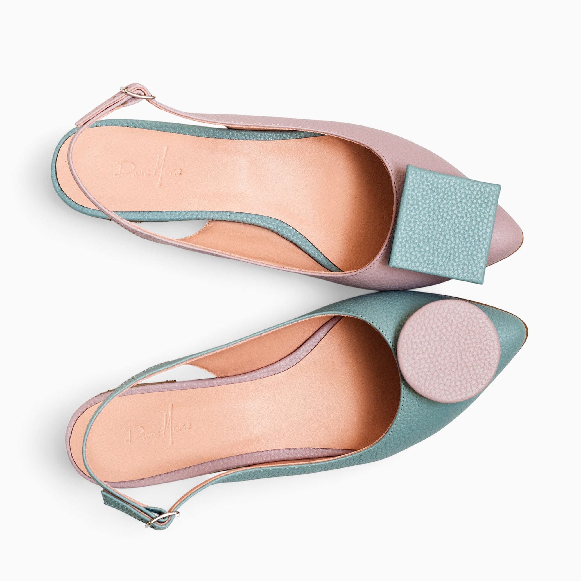 Balerini asimetrici din piele naturala lila cu bleu Kaeli