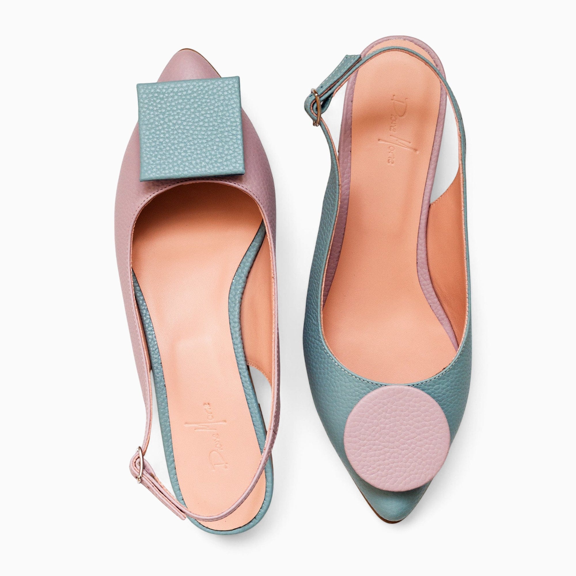 Balerini asimetrici din piele naturala lila cu bleu Kaeli