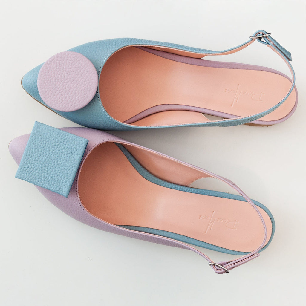 Balerini asimetrici din piele naturala lila cu bleu Kaeli