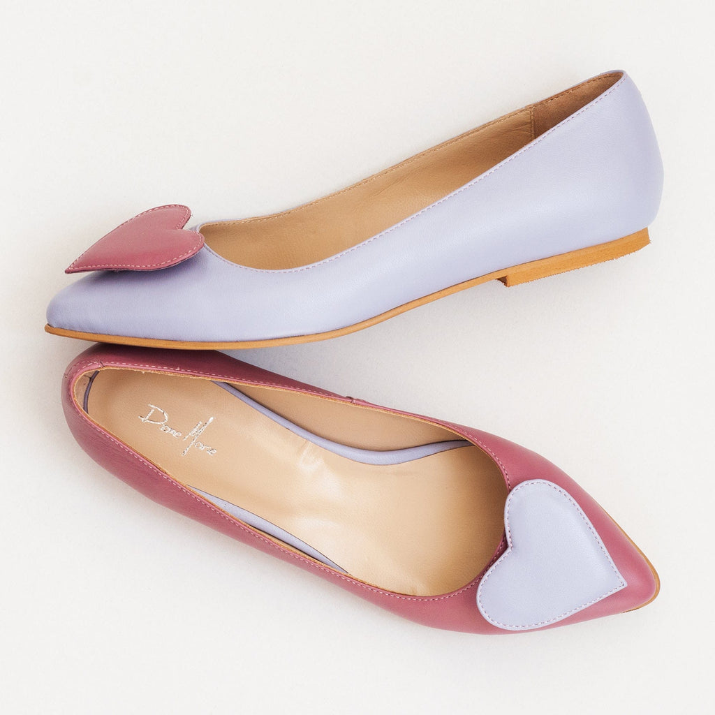 Balerini asimetrici din piele naturala mov cu lila Faith