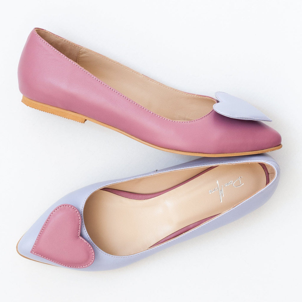 Balerini asimetrici din piele naturala mov cu lila Faith