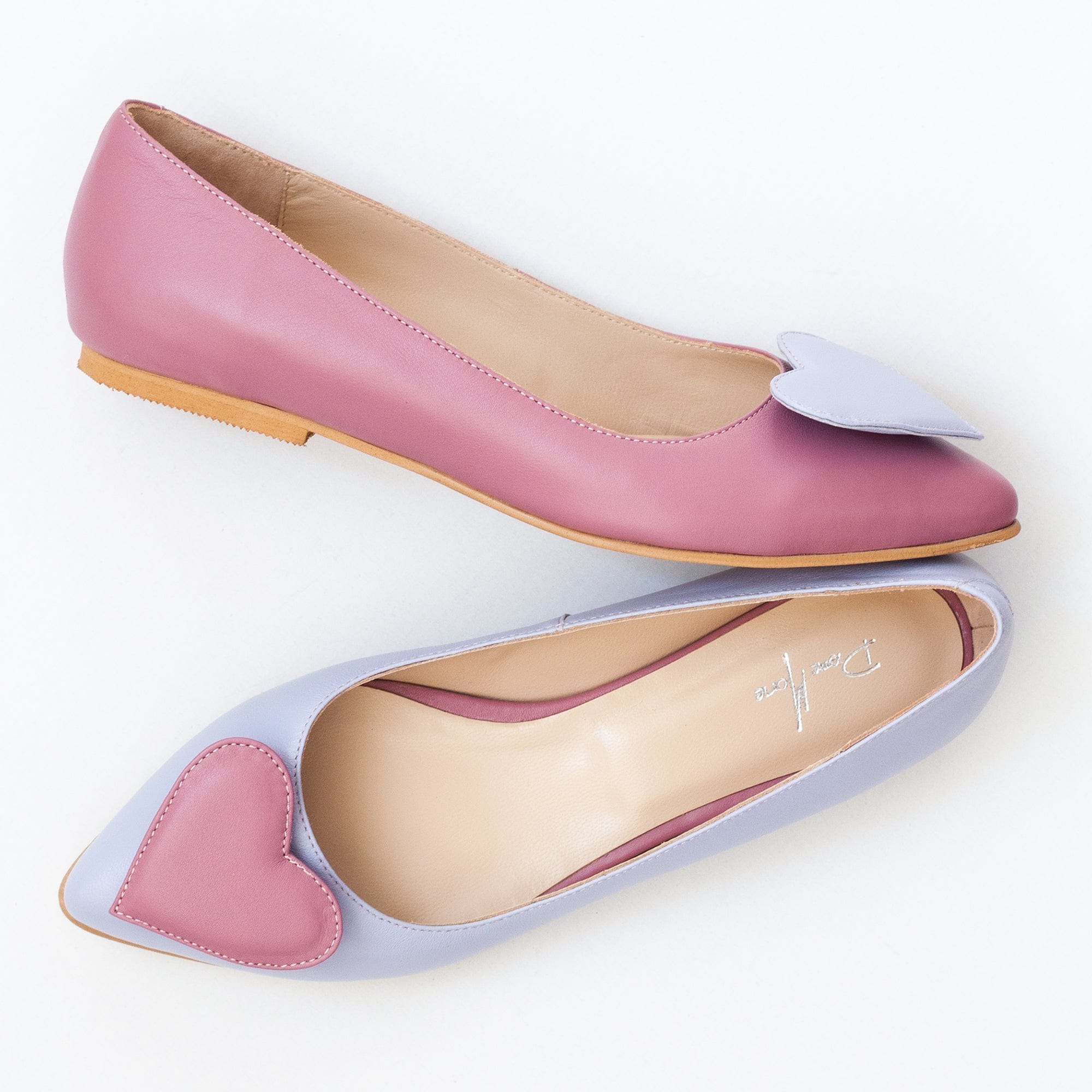 Balerini asimetrici din piele naturala mov cu lila Faith