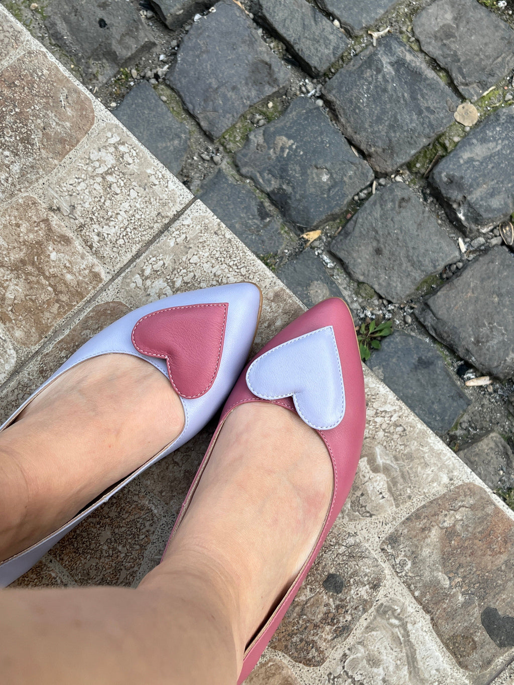 Balerini asimetrici din piele naturala mov cu lila Faith