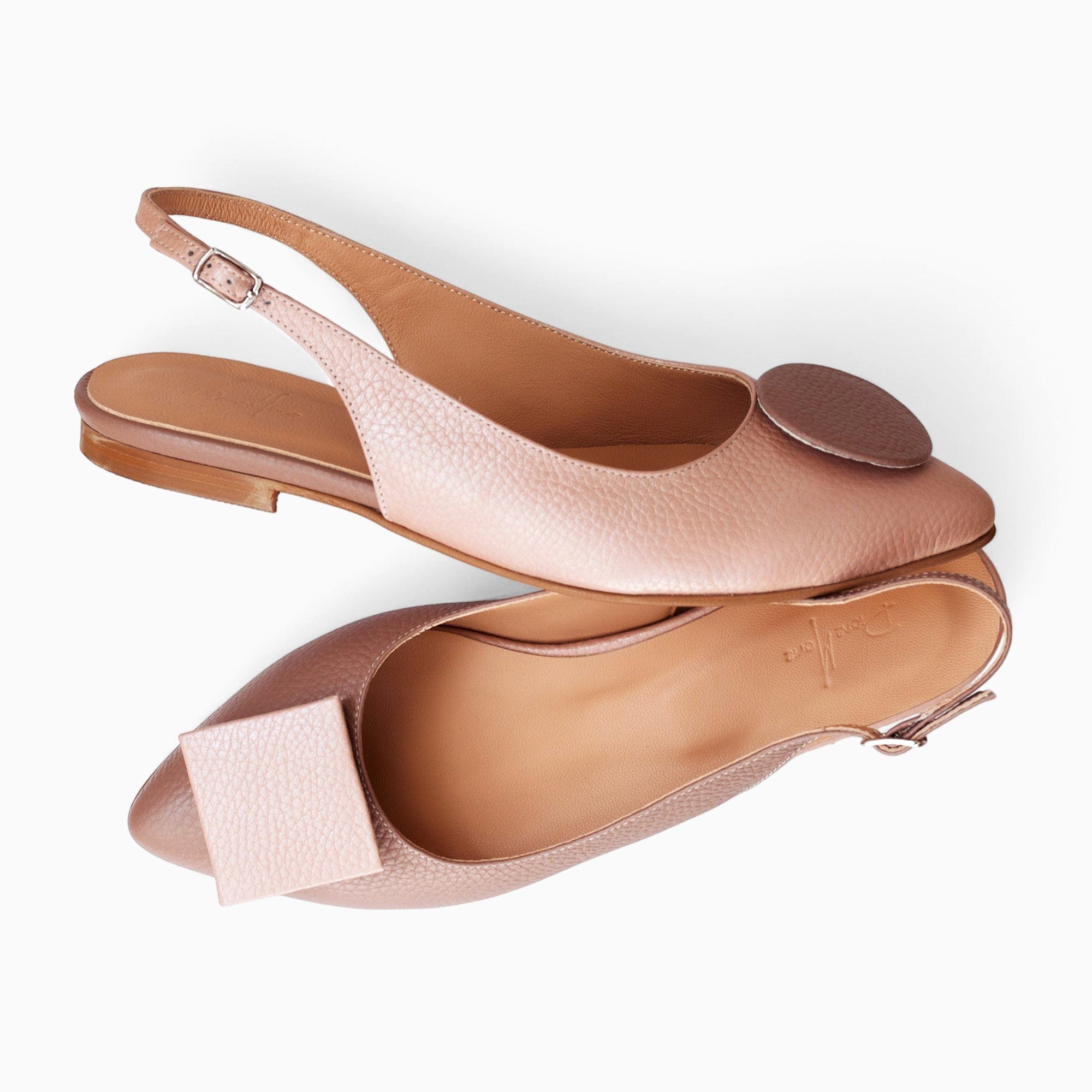 Balerini asimetrici din piele naturala roz cu grej Mallory