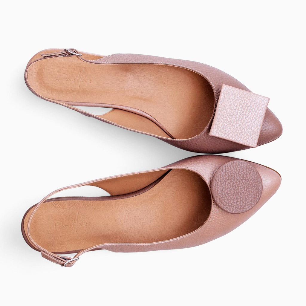 Balerini asimetrici din piele naturala roz cu grej Mallory