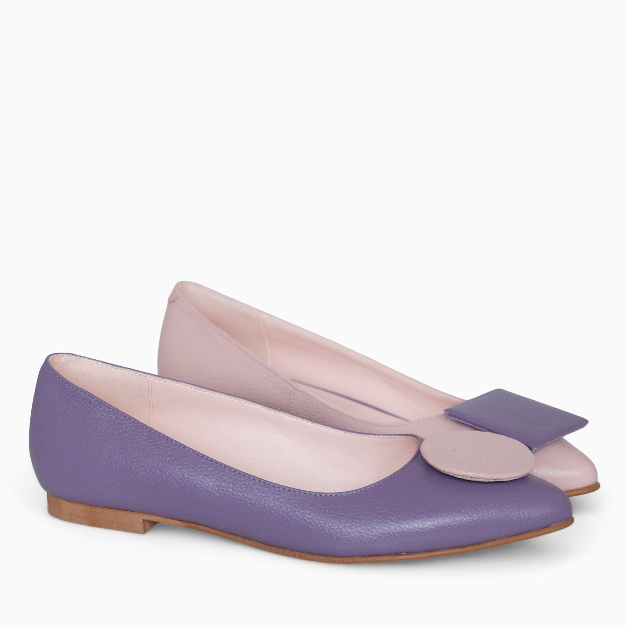 Balerini asimetrici din piele naturala roz cu mov Arizona