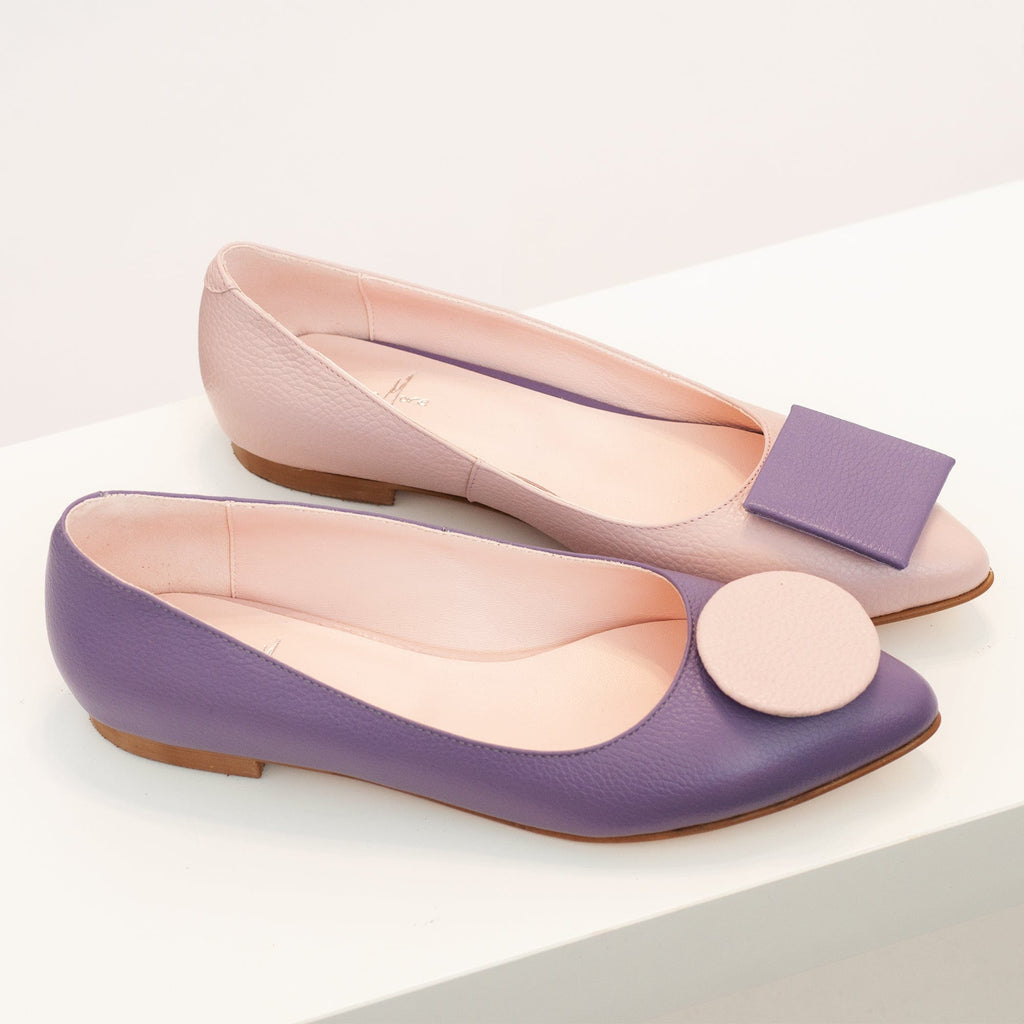 Balerini asimetrici din piele naturala roz cu mov Arizona