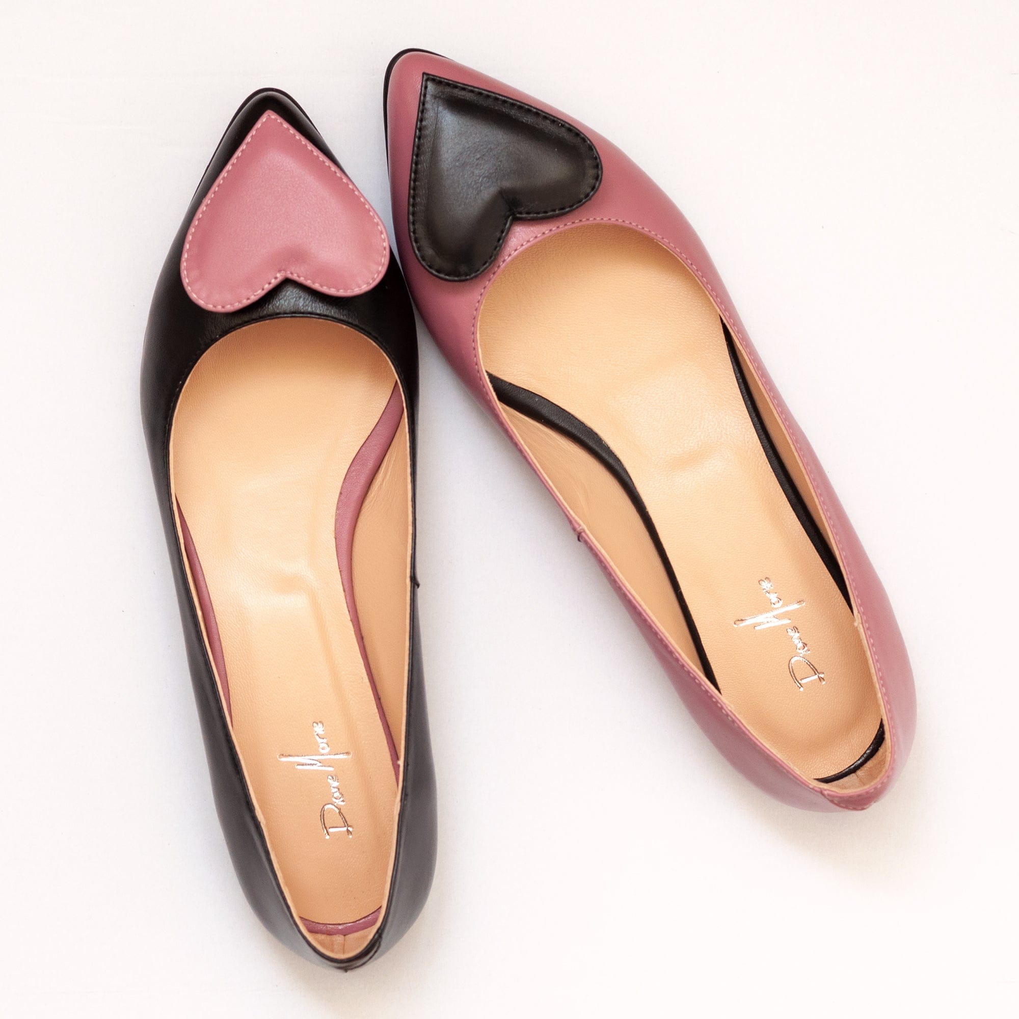 Balerini asimetrici din piele naturala roz cu negru Austin