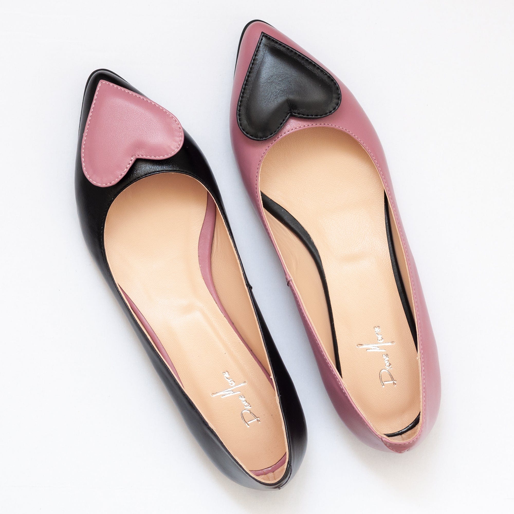 Balerini asimetrici din piele naturala roz cu negru Austin