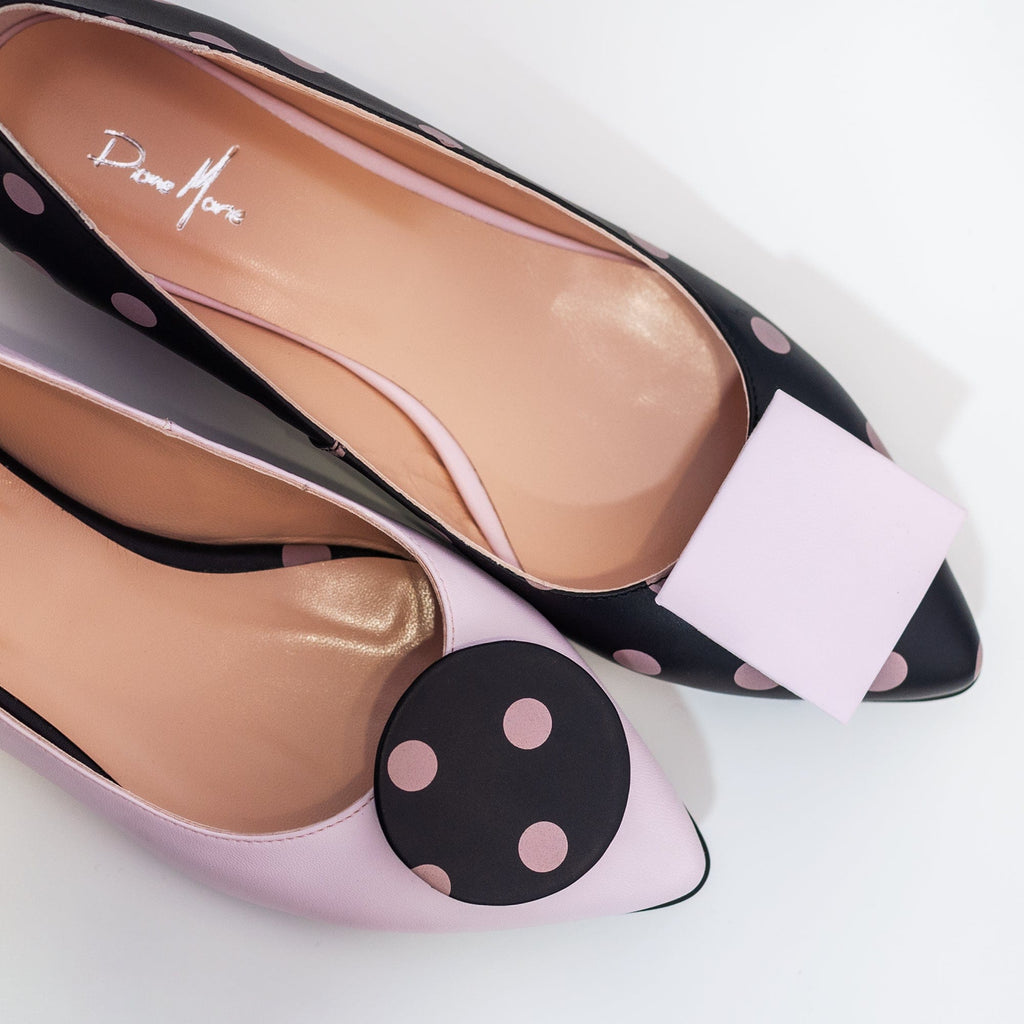 Balerini asimetrici din piele naturala roz cu negru Ellie