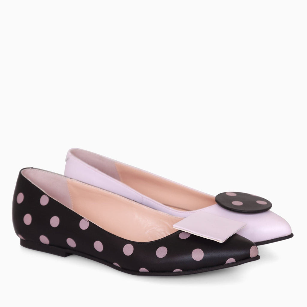 Balerini asimetrici din piele naturala roz cu negru Ellie