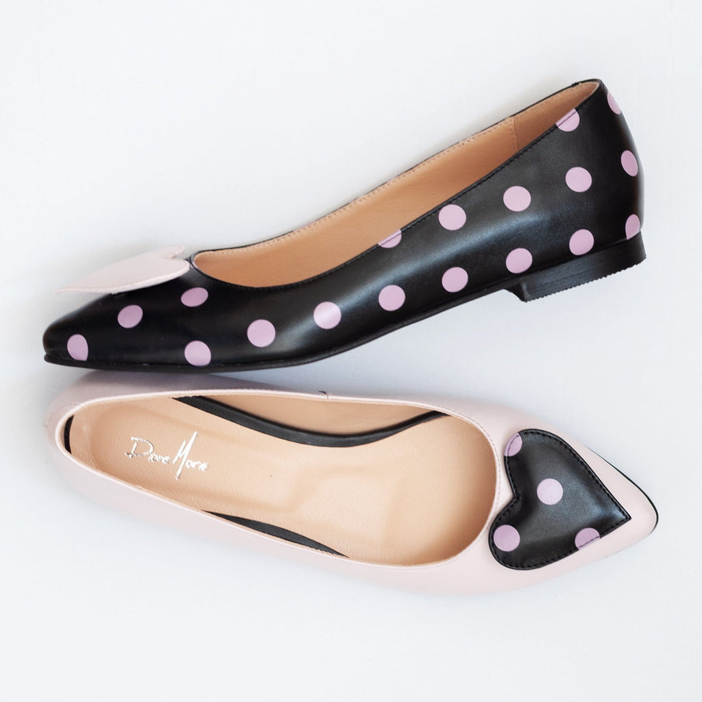 Balerini asimetrici din piele naturala roz cu negru Ellie