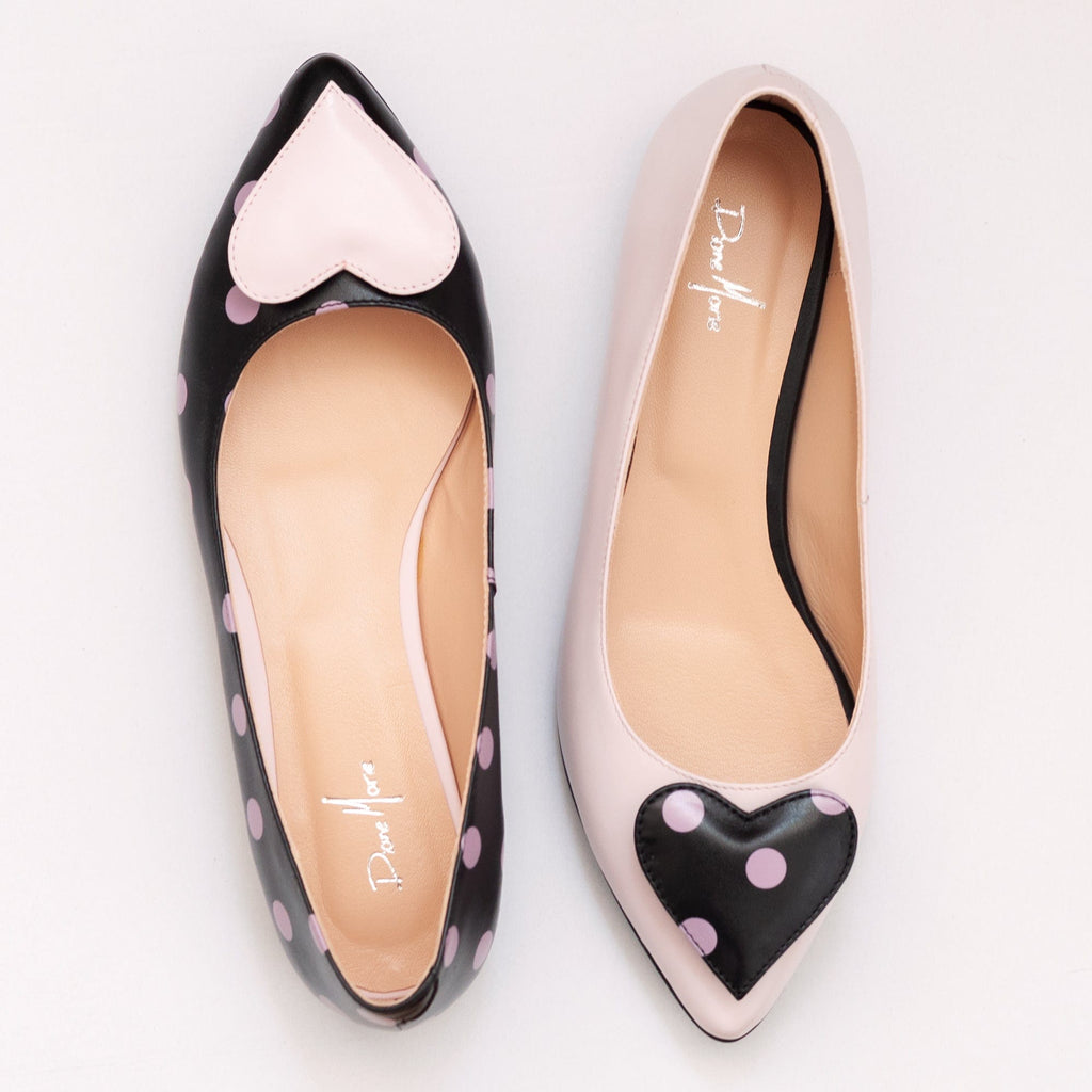 Balerini asimetrici din piele naturala roz cu negru Ellie