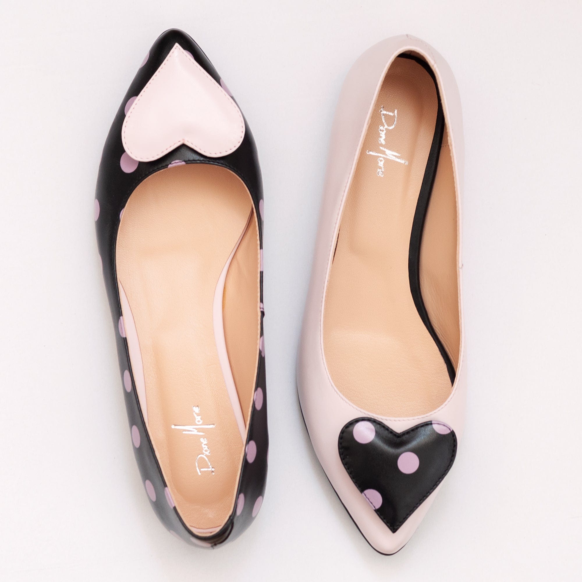 Balerini asimetrici din piele naturala roz cu negru Ellie