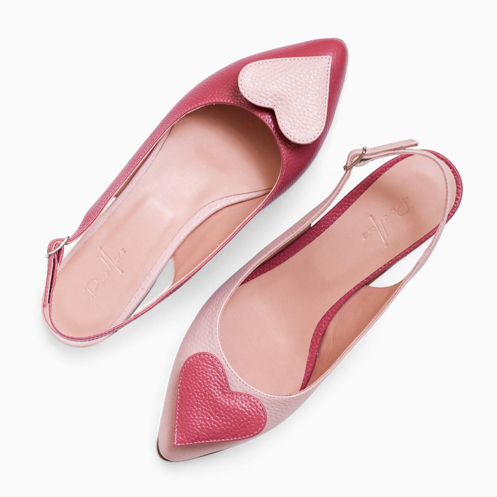 Balerini asimetrici din piele naturala roz Willow