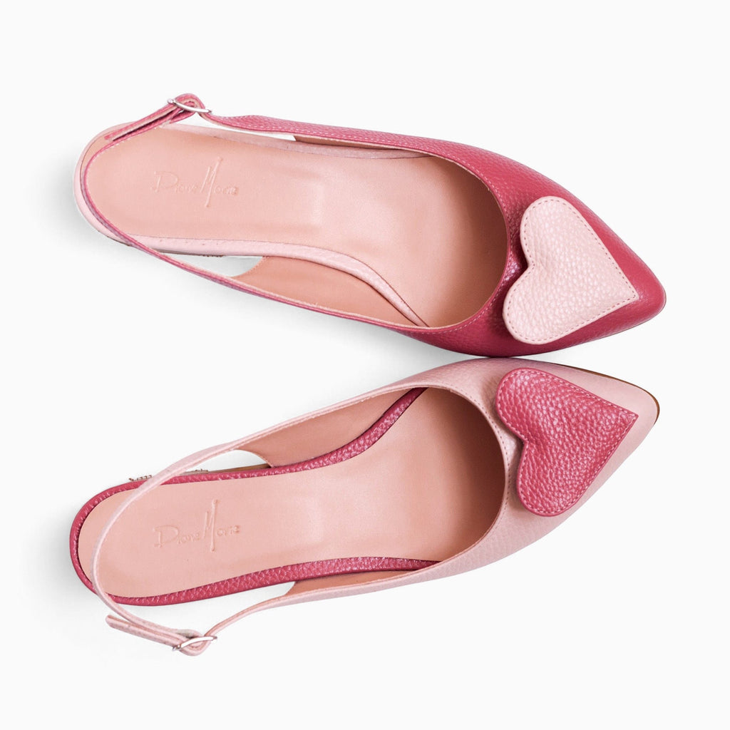 Balerini asimetrici din piele naturala roz Willow