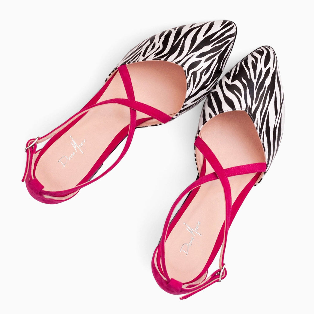 Balerini decupati din piele naturala cu print zebra Taylor